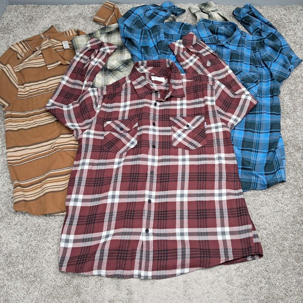 Hurley Mens XL Flannel Button Down Shirt‎ Lot of 4 Plaid Striped Multicolor